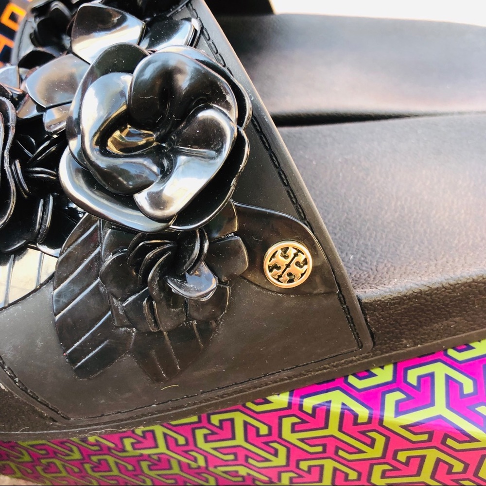 Tory Burch blossom slides rubber floral black - Picture 4 of 5